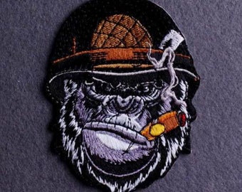 Small Gorilla Face Patch Iron On Applique DIY 3.5" Embroidered Helmet Cigar