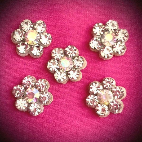 Crystal AB Rhinestone Flower Set Of 5 Charms Crafts DIY Art Floral Petite Tiny