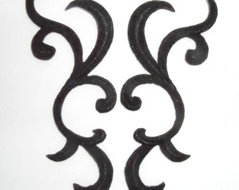 Embroidered Scroll Black Appliques Mirror Pair Set Of 2 Iron On Patches