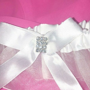 White Chiffon Crystal Rhinestone Garter Belt Bridal Wedding Toss Garter Unique image 2