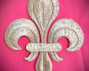 Silver Embroidered Iron On Fleur De Lis Applique Saints Symbol DIY Jeans Patch