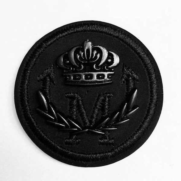 Black Crown Wreath Letter M Circle Embroidered Patch 3D Applique Jeans Jacket 2"