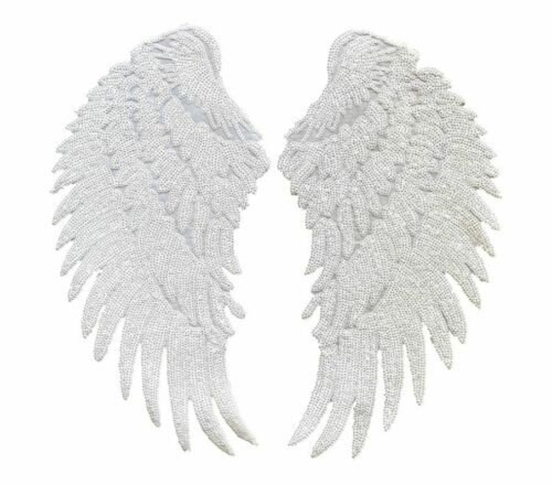Large White Sequin Iron on Angel Wing Appliques Mirror Pair Etsy