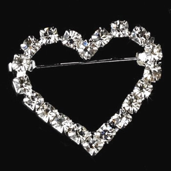 Crystal Rhinestone Heart Brooch Silver Setting Pin Petite Love Jewelry Gift