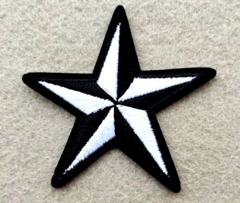 Black White Embroidered Star Iron On Applique DIY Craft Patch Hot Fix 2.75