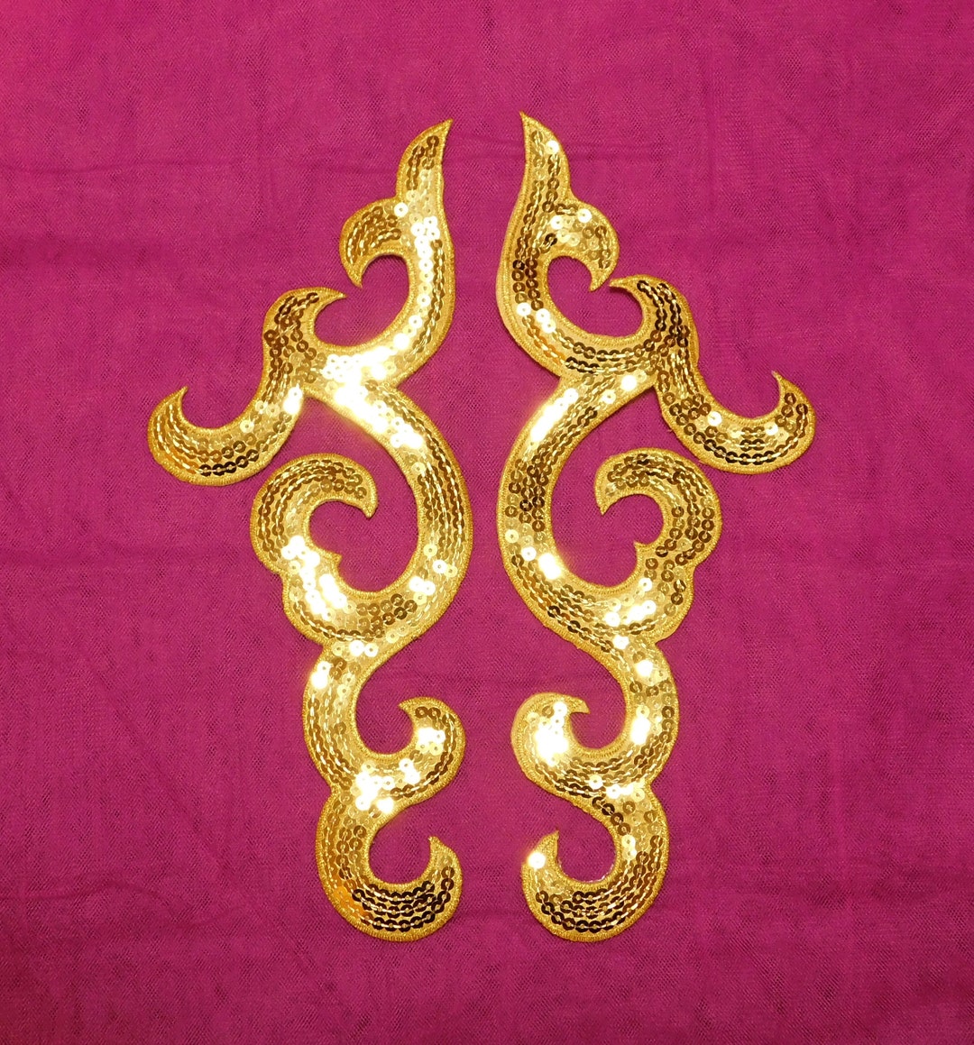 Sequin Scroll Gold Appliques Mirror Pair Set of 2 Iron on Etsy