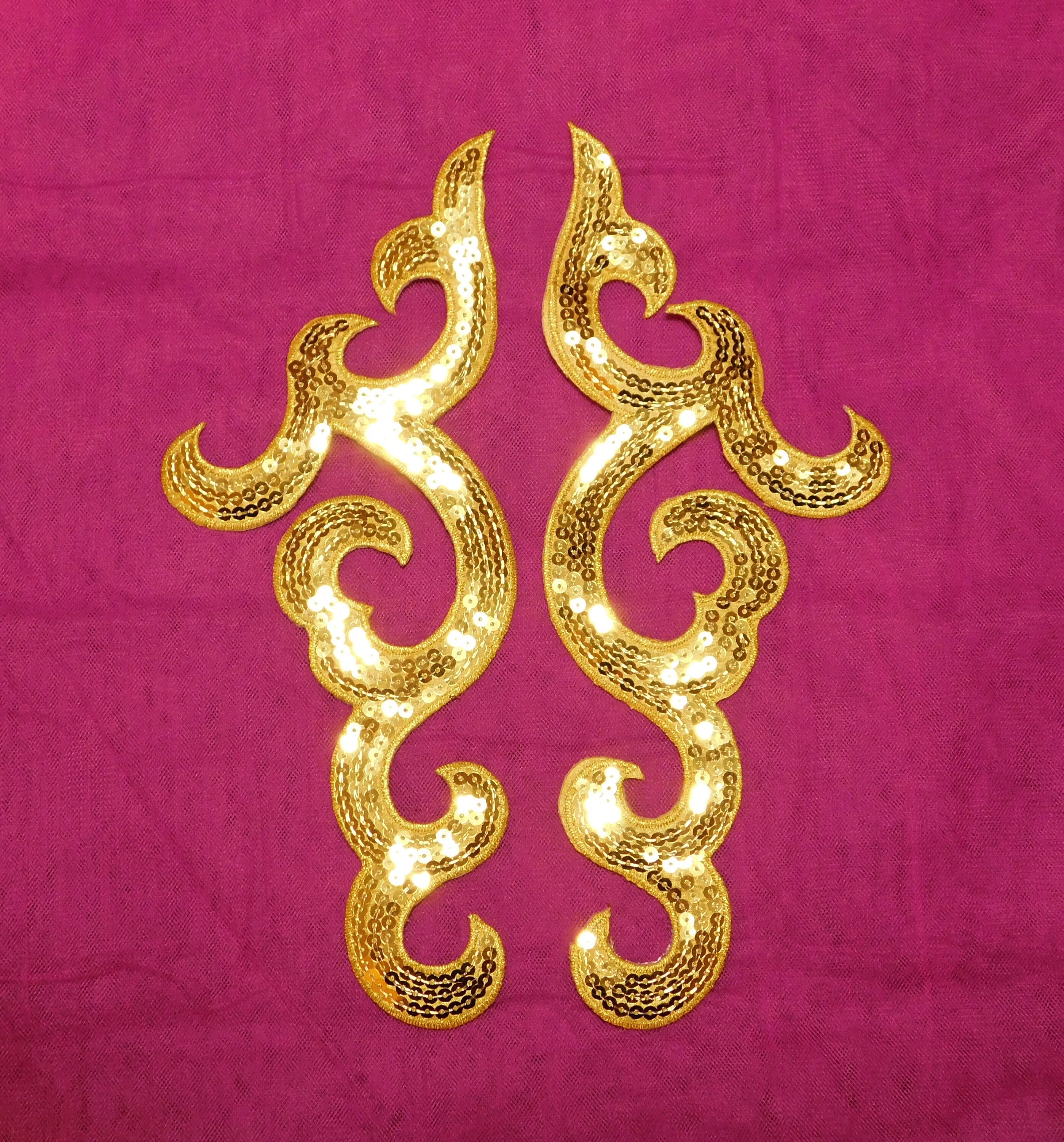 Sequin Scroll Gold Appliques Mirror Pair Set of 2 Iron on Etsy