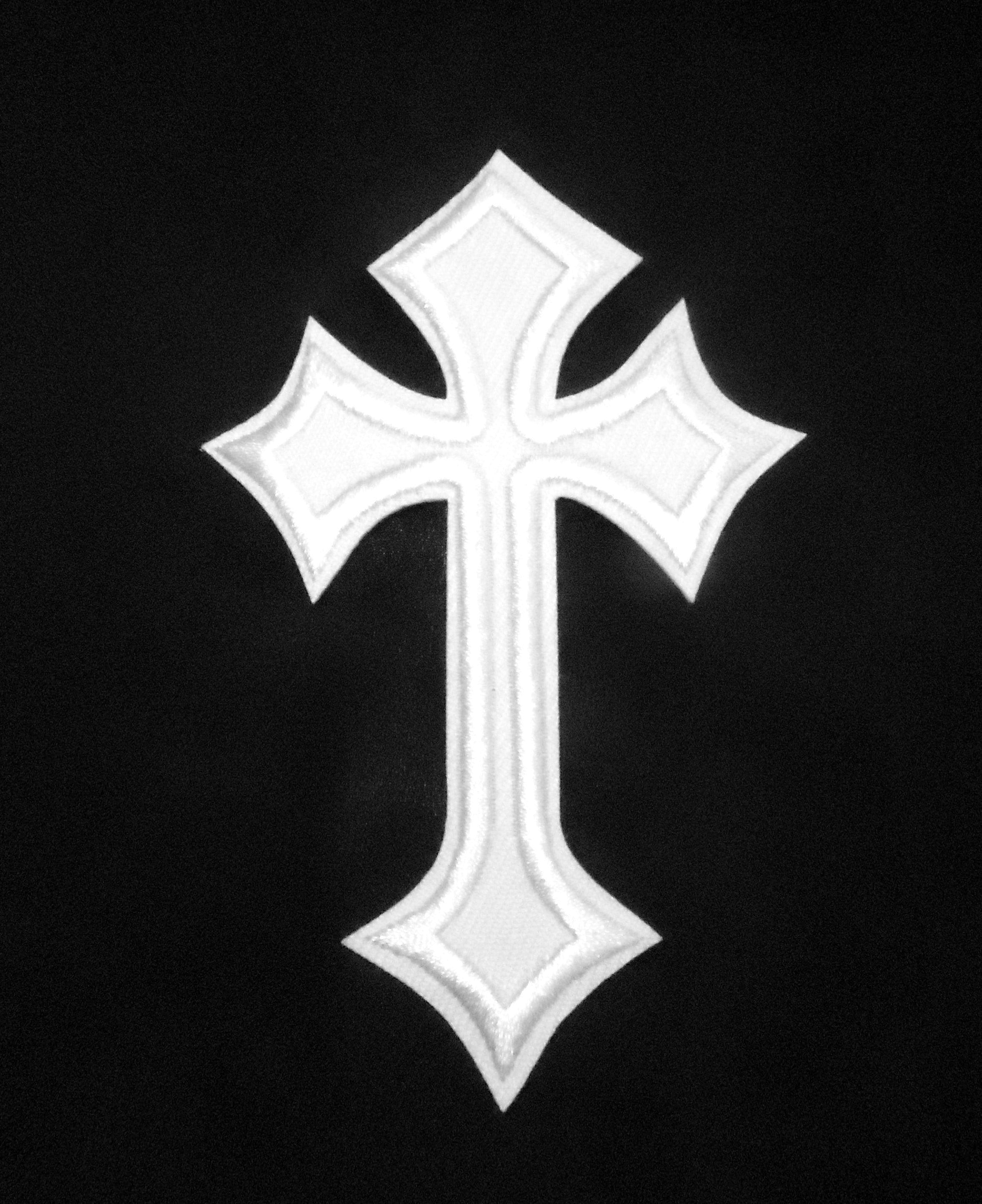 4 Metallic Silver Black Gothic Crucifix Cross Iron on Patch 