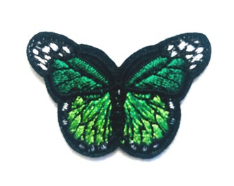 Brodé Papillon Applique Vert Noir Fer Sur DIY Hot Fix Petit 1.75"