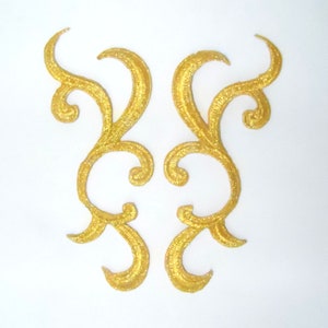 Embroidered Scroll Gold Appliques Mirror Pair Set Of 2 Metallic Iron On Patch