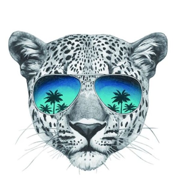 Large White Leopard Sunglasses Face Patch Iron On Applique Heat Transfer 8.75"