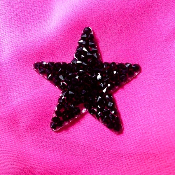 Small Black Rhinestone Star Patch Iron On Applique DIY 1.5" Hot Fix