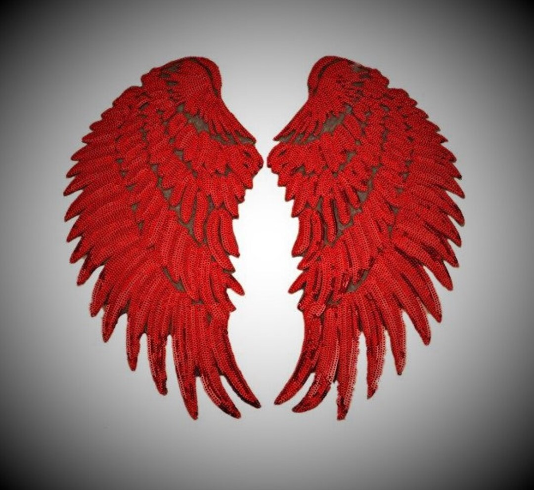 Large Red Sequin Iron on Angel Wing Appliques Hot Fix Mirror Etsy