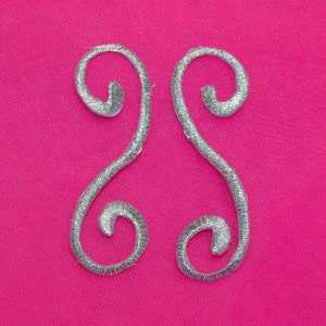 Embroidered Scroll Silver Appliques Mirror Pair Set Of 2 Metallic Iron On Patch 3"