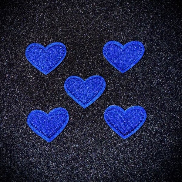 Petite Royal Blue Heart Appliques Set of 5 Embroidered Patch 1" Iron On Hot Fix