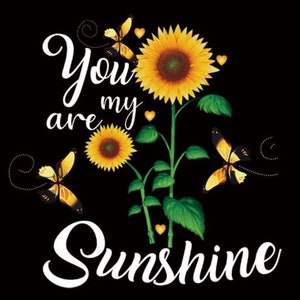 Large You Are My Sunshine Sunflower Patch Iron On Transfer Butterfly 9"