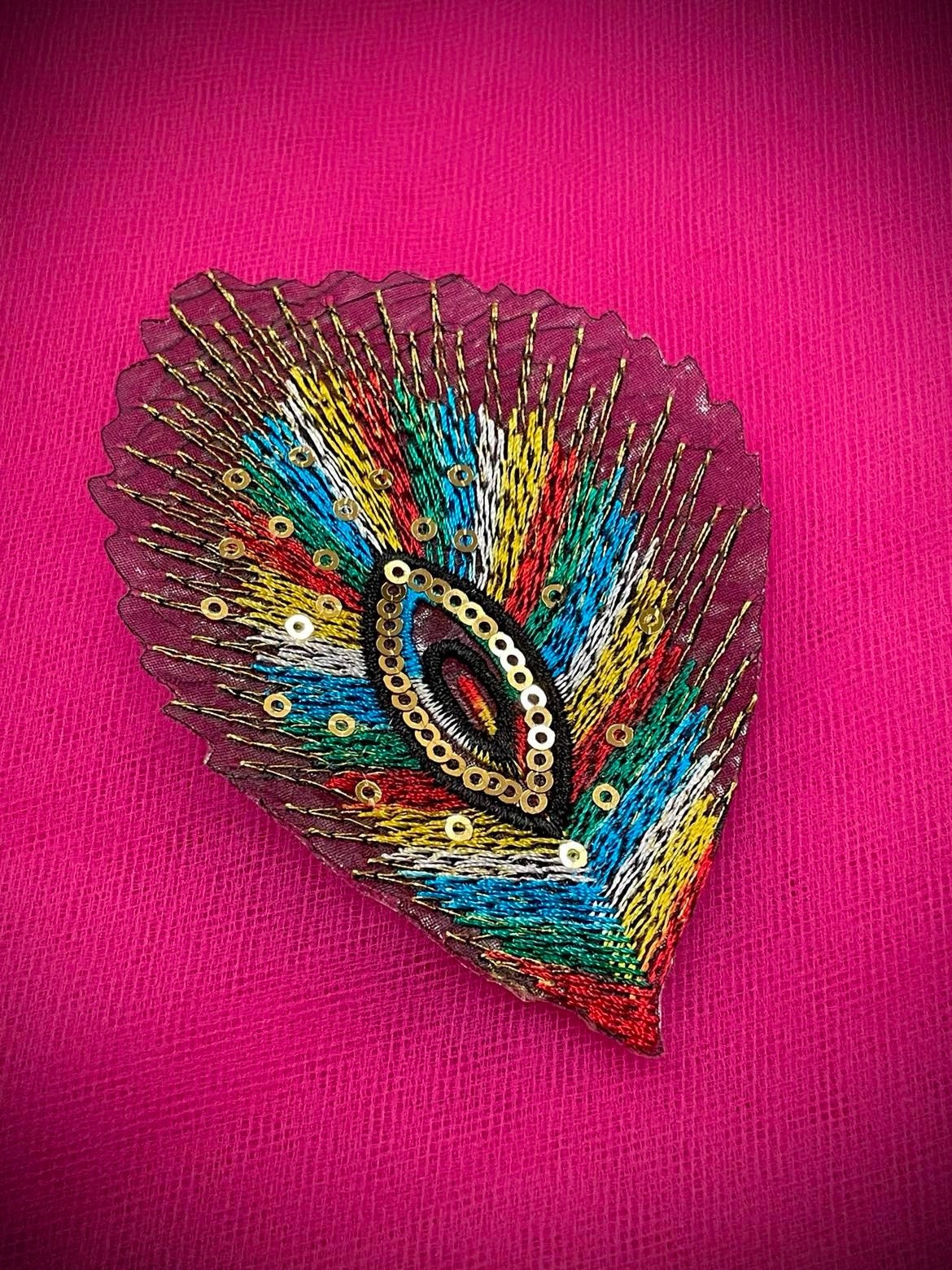 Rainbow Sequin Feather Peacock Sew Iron On Patches Embroidered Applique DIY Gift