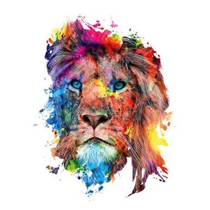 Large Colorful Lion Face Patch Iron On Applique DIY Transfer 10" Splat Paint Art Festival