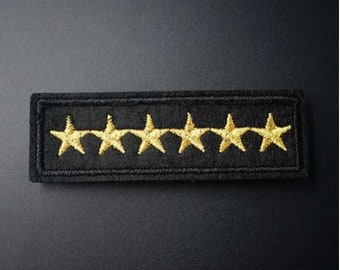 Six Star Military Army General Banner Patch Iron On Embroidered Applique Black Gold