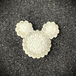 Small Mickey Mouse Head Clear Crystal Rhinestone Pearl Applique Felt Patch 1.25"