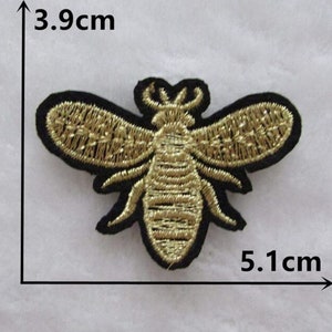 Embroidered Bumble Bee Patch Iron On Applique Jeans Jacket Gold Black 2"