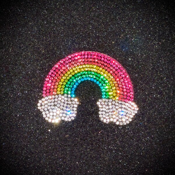 Rainbow Crystal Rhinestone Patch Colorful Iron On Applique Snagless 2.5”