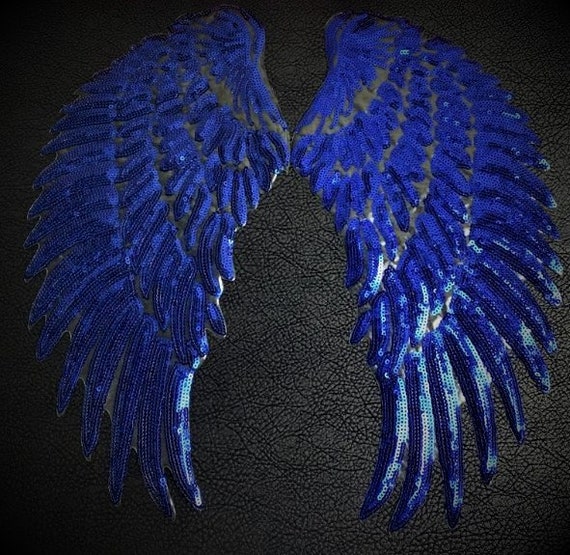 PL3012 Pretty Angel Wings in Blue Embroidered Large Iron on Patch