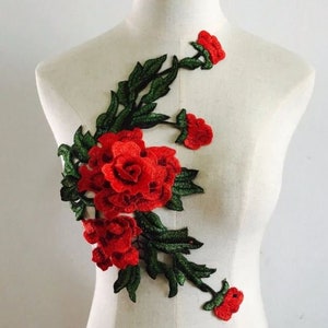 Large Red Rose Applique Patch - Long Stem Love Flower Bloom Badge 5.5 –  Patch Parlor