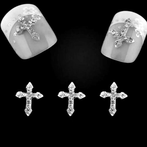 Crystal Rhinestone Cross 3D Nail Art Set of 5 Glass Silver Etsy