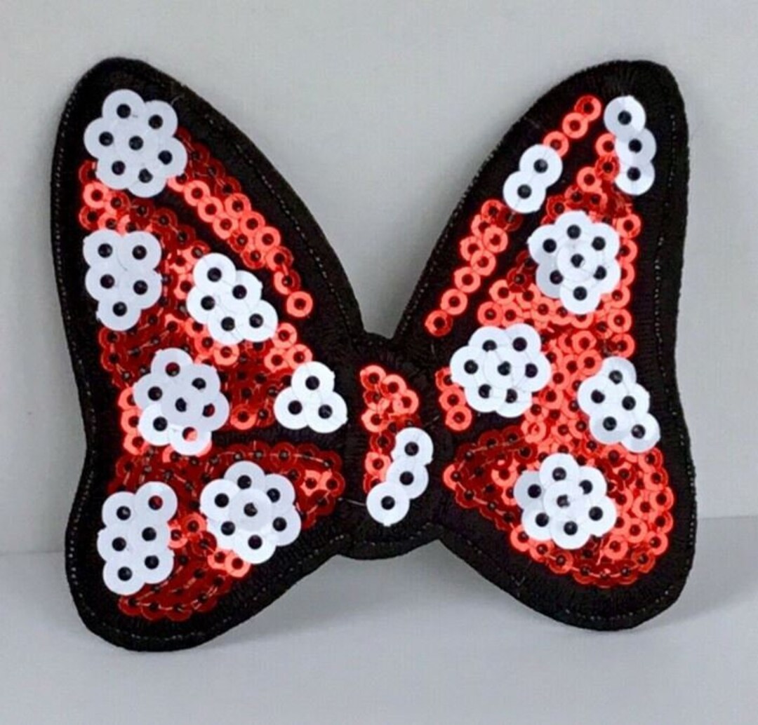 Disney Minnie Mouse Bow Applique Red Sequin Iron on Hot Fix Etsy
