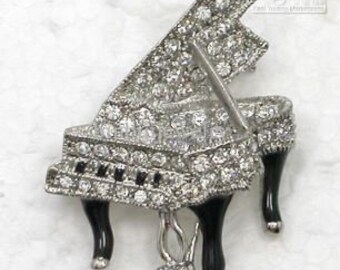 Bébé Grand Piano Broche Cristal Strass Argent Broche Bijoux Musique 1.25"