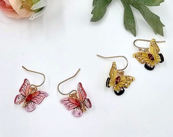Crystal Accent Gold Butterfly Dangle Earrings, Gifts for Her