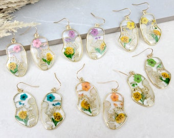 Botanical Pressed Flower face shape Resin Earrings, Nature flower  Jewelry Gifts for Her