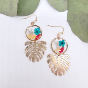 New Circle Pressed Flowers with Fern Leaf Resin Earrings Gifts for Her