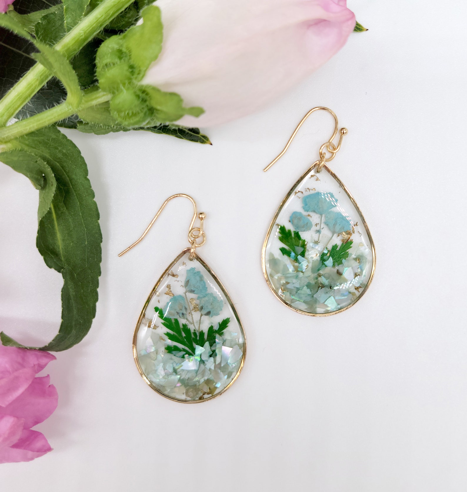 Handmade Resin Earrings Dried Flowers Real Flowers Dried Etsy