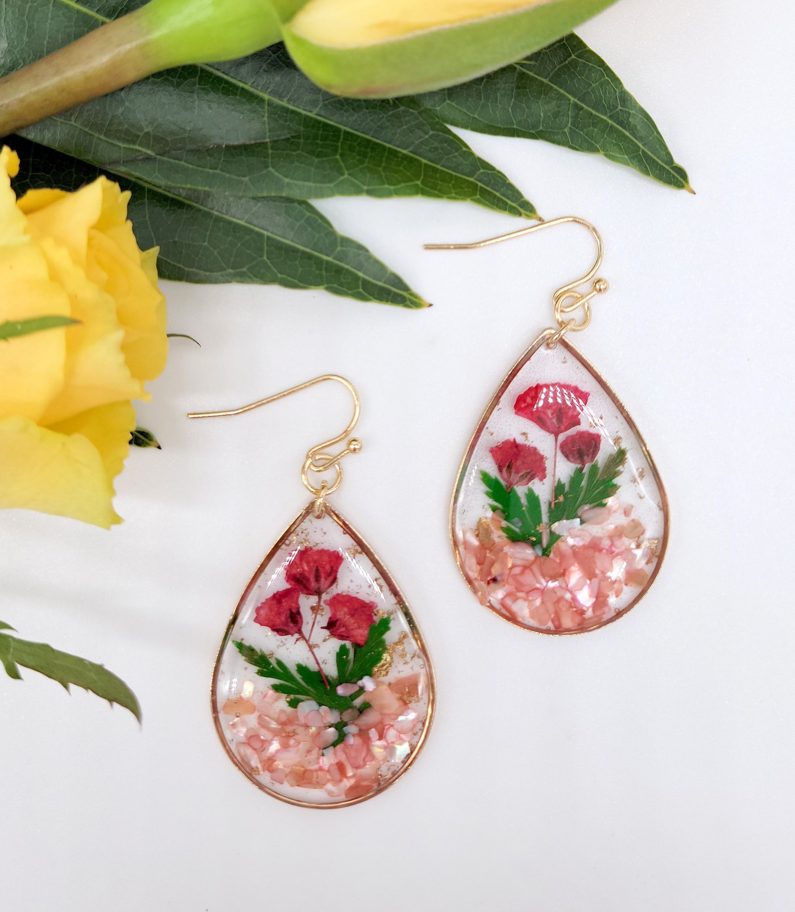 Handmade Resin Earrings Dried Flowers Real Flowers Dried Etsy