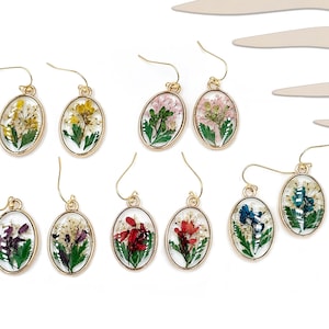 Handmade Botanical Colorful Real Flower  Creative Pressed Flower Resin Earrings gift for her