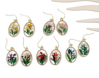 Handmade Botanical Colorful Real Flower  Creative Pressed Flower Resin Earrings gift for her