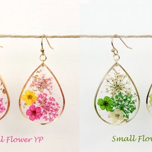 Handmade Dried Flower Botanical Resin Earrings , Real Pressed Flowers Jewelry Gift for her image 6