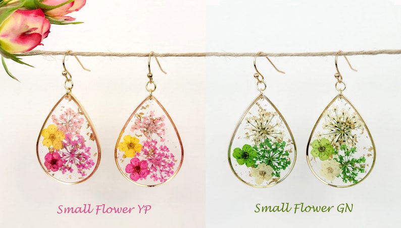 Handmade Dried Flower Botanical Resin Earrings , Real Pressed Flowers Jewelry Gift for her image 6