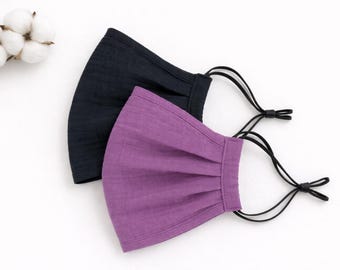 Organic Cotton Double Gauze Face Mask Adjustable Reusable /Soft Breathable /Washable Cloth / Multiple Colors