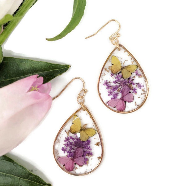 Dried Pressed Flowers with Butterfly Stickers for Resin Earrings Gifts for Her