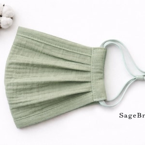 Organic Cotton Double Gauze Face Mask, Breathable Reversible Mask Sagebrush