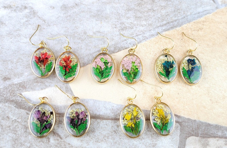 Unique Resin Ear Rings Handmade Botanical Colorful Real Flower Creative Pressed Flower Resin ...