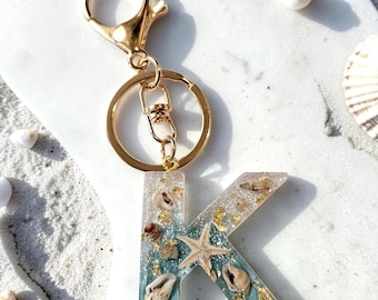 Handmade Beach Resin Initial, Seashell Letter Keychain, Ocean Alphabet, Personalized Beach Lover Gift
