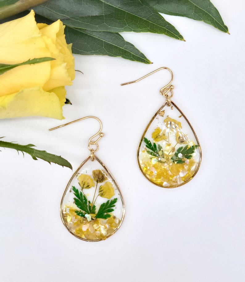 Handmade Resin Earrings Dried Flowers Real Flowers Dried Etsy