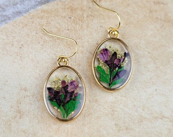 Handgemaakte botanische kleurrijke echte bloem creatieve geperste bloem hars oorbellen cadeau voor haar