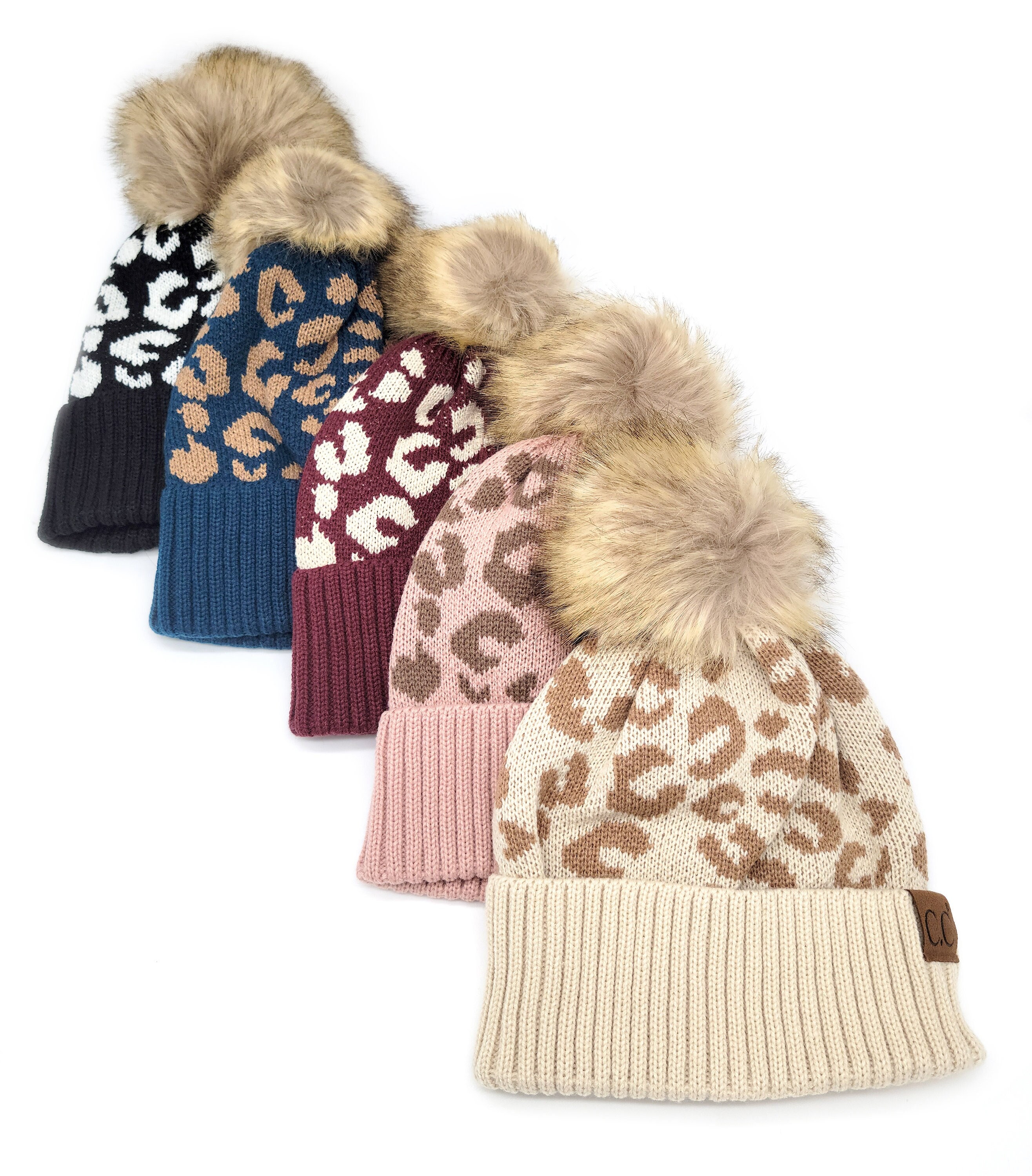leopard print pom pom beanie