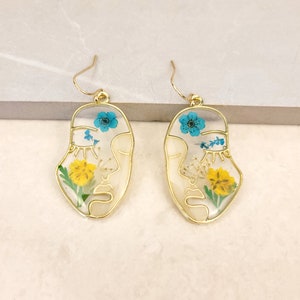 Botanical Pressed Flower face shape Resin Earrings, Nature flower  Jewelry Gifts for Her