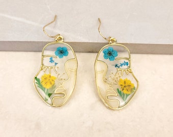 Botanical Pressed Flower face shape Resin Earrings, Nature flower  Jewelry Gifts for Her